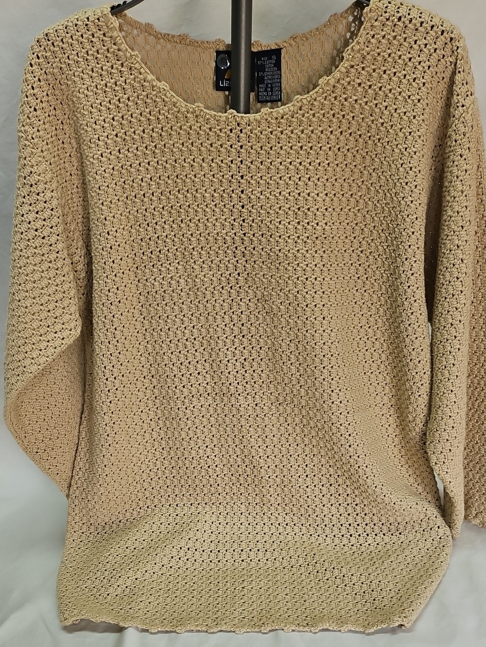 Lizsport Vintage Womens Mesh Long Sleve Top With Gold Accents Small